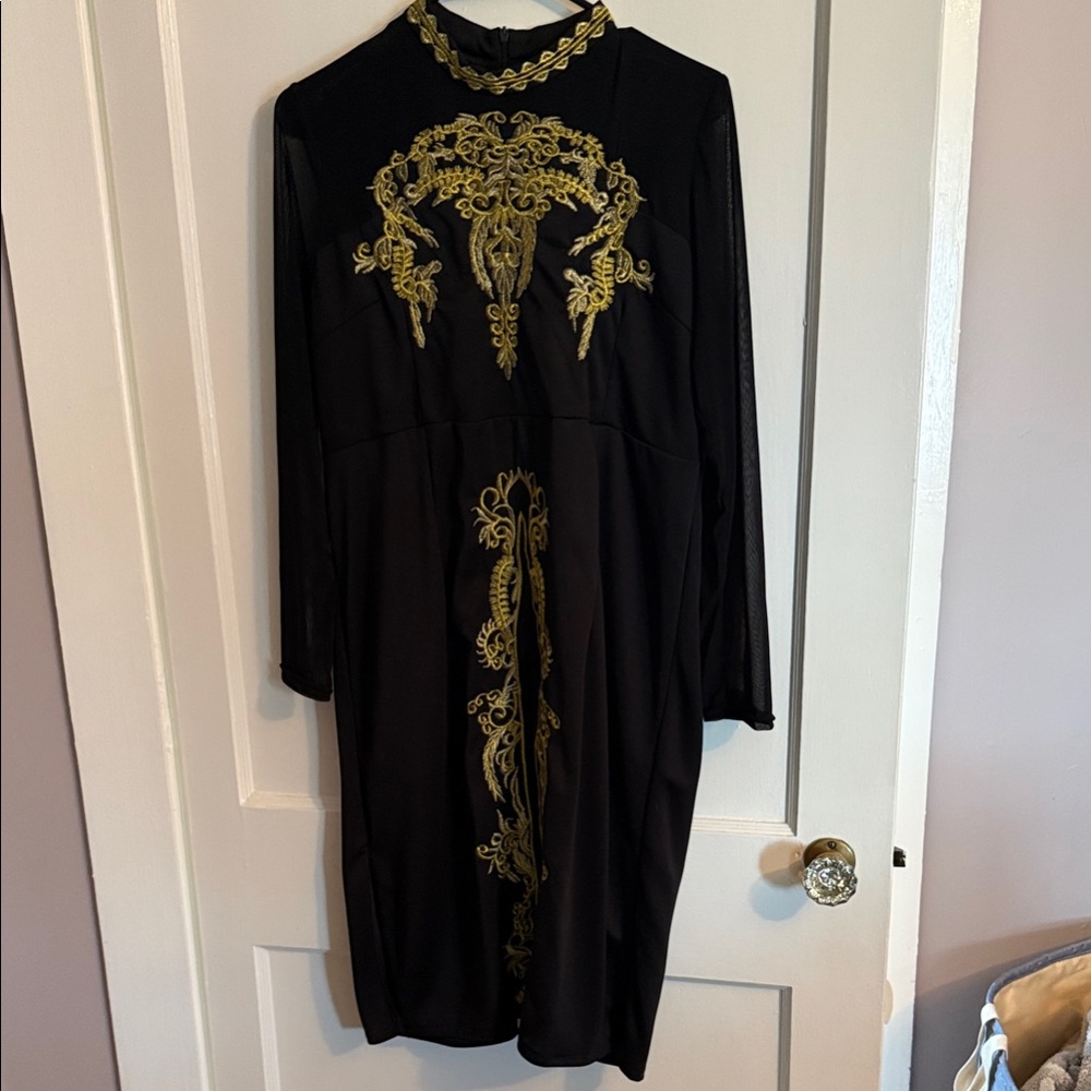 Elegant Black and Gold Embroidered Dress